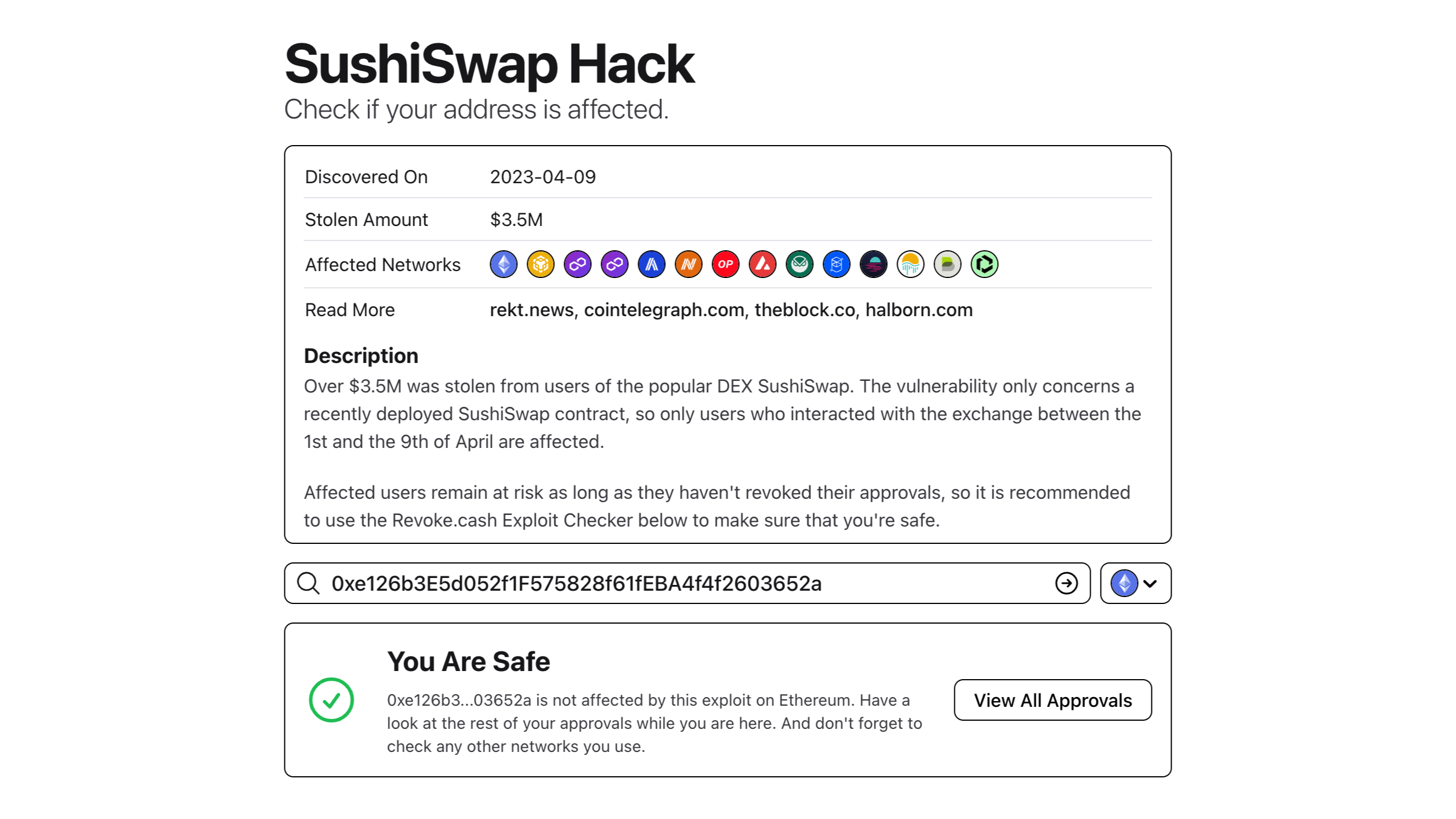 SushiSwap Exploit Checker